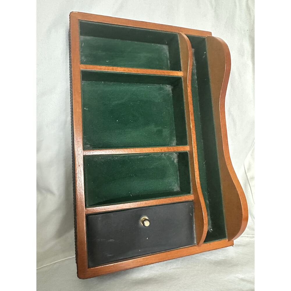 Vintage Wooden Desktop Organizer Brown green lined office desk